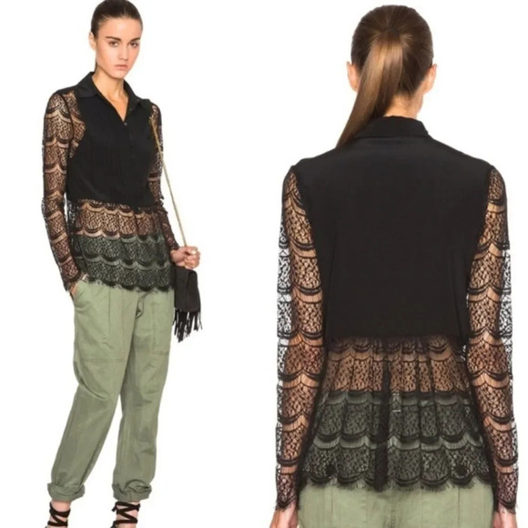 MARISSA WEBB Meadow Lace Tuxedo Blouse in Black Size Small - Picture 1 of 7